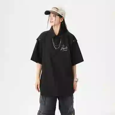 红蜻蜓 美式复古设计感高级宽松舒适百搭日常通勤潮流时尚简约直筒短袖衬衫 男女同款