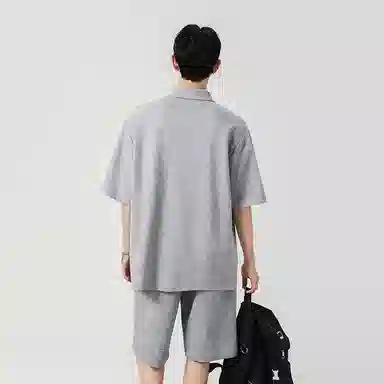 红蜻蜓 美式复古高街设计感经典高级舒适宽松百搭潮流时尚简约直筒短袖短裤休闲运动套装 男女同款