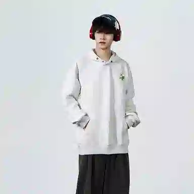 红蜻蜓 美式潮牌复古仿刺绣高街植物花卉设计感宽松舒适百搭日常通勤亲肤纯棉重磅潮流时尚简约长袖连帽卫衣 男女同款