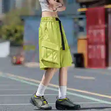 红蜻蜓 美式高街复古花体字母印花大口袋通勤百搭休闲工装短裤 男女同款