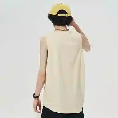 红蜻蜓 美式复古品牌创意城市建筑图案字母印花休闲圆领重磅麂皮绒宽松无袖背心 男女同款