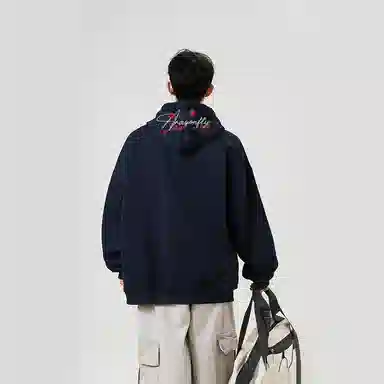 红蜻蜓 美式高街复古仿刺绣帽檐玫瑰花设计感数字字母印花宽松百搭舒适防风保暖休闲外套卫衣 男女同款