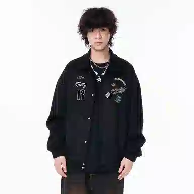 红蜻蜓 美式复古卡通数字字母无性别主义休闲外套男春秋款拼接春季棒球服保暖男款春装夹克 男女同款