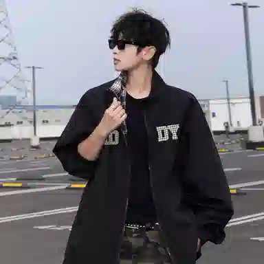 红蜻蜓 美式复古高街设计感拼色经典翻领高级舒适宽松休闲百搭日常通勤潮流时尚简约直筒防晒服 男女同款