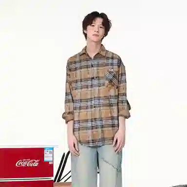 红蜻蜓 美式复古格子高街设计感高级宽松休闲百搭日常通勤潮流时尚简约长袖衬衫 男女同款