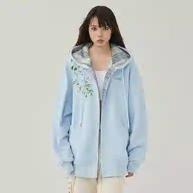 红蜻蜓 美式复古植物花卉仿刺绣设计感宽松舒适百搭日常通勤亲肤潮流时尚简约长袖连帽卫衣 男女同款