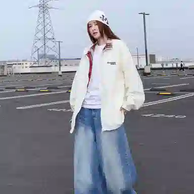 红蜻蜓 美式复古高街设计感翻领格纹拼色经典高级舒适宽松休闲百搭日常通勤潮流时尚简约直筒防晒服 男女同款