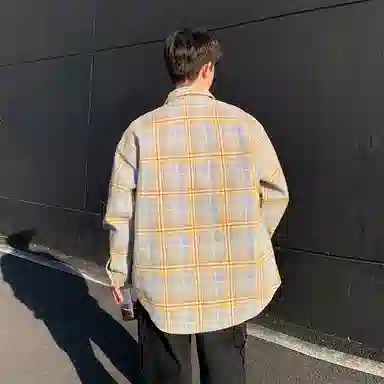 红蜻蜓 美式复古高街设计感拼色撞色高级舒适宽松百搭通勤潮流长袖衬衫 男女同款
