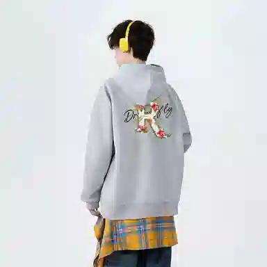 红蜻蜓 美式复古仿刺绣高街植物花卉设计感宽松舒适百搭日常通勤亲肤纯棉重磅潮流时尚简约长袖连帽卫衣 男女同款