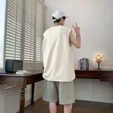 红蜻蜓 美式高街复古少年感学院风无袖上衣纯色户外跑步百搭短裤休闲运动套装 男女同款