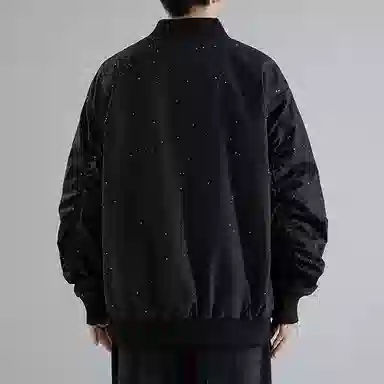 红蜻蜓 美式高街满天星字母设计纯色拉链复古数字印花宽松百搭舒适防风保暖休闲棒球服外套夹克 男女同款