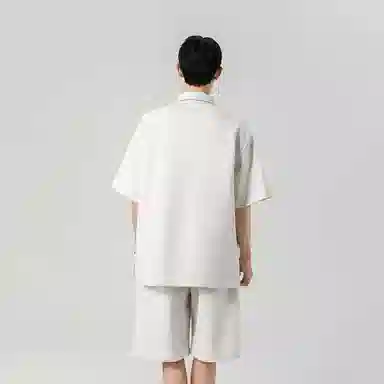 红蜻蜓 美式复古高街设计感经典高级舒适宽松百搭日常通勤潮流时尚简约直筒短袖短裤休闲运动套装 男女同款