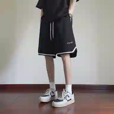 红蜻蜓 美式基础简约纯色条纹拼接宽松跑步健身运动亲肤舒适透气时尚百搭日常休闲短裤 男女同款