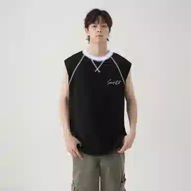 红蜻蜓 美式街头时尚简约设计感拼接纯色宽松休闲潮牌透气运动百搭无袖背心 男女同款