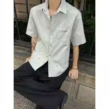 红蜻蜓 美式高街复古潮流百搭休闲个性舒适纯色经典设计短袖衬衫 男女同款