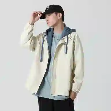 红蜻蜓 美式复古品牌连帽宽松假两件纯色拉链长袖夹克外套 男女同款