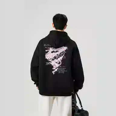 红蜻蜓 美式高街仿刺绣玫瑰花瓣设计感数字字母印花宽松百搭舒适防风保暖休闲连帽外套卫衣 男女同款