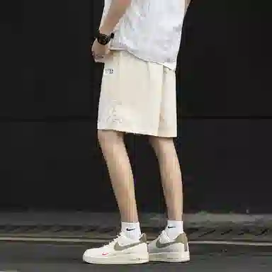 红蜻蜓 美式高街复古舒适百搭个性时尚韩系设计经典条纹系带五分休闲短裤 男女同款