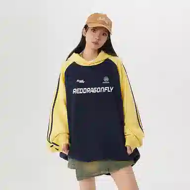 红蜻蜓 美式高街设计感侧边条纹三条杠无性别主义数字字母印花宽松百搭舒适防风保暖休闲棒球服外套卫衣 男女同款