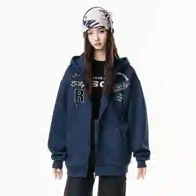 红蜻蜓 美式复古学院风品牌创意卡通图案字母印花宽松休闲百搭通勤透气舒适亲肤开衫外套卫衣 男女同款