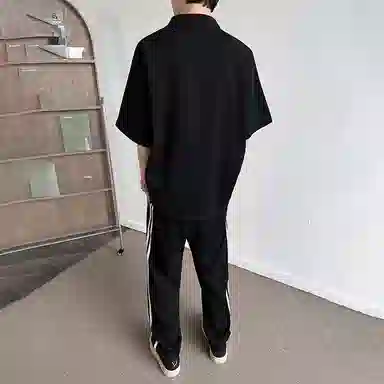 红蜻蜓 美式高街设计感经典高级舒适宽松百搭日常通勤潮流时尚简约直筒短袖长裤休闲运动套装 男女同款