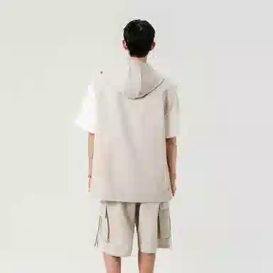 红蜻蜓 美式街头山系清爽卡通动漫连帽纯色潮流坎肩上衣常规休闲无袖背心 男女同款