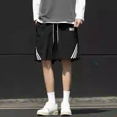红蜻蜓 美式高街复古舒适百搭个性时尚韩系设计经典条纹系带五分休闲短裤 男女同款