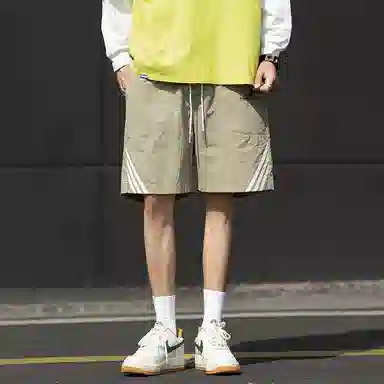 红蜻蜓 清新少年感美式复古潮流百搭条纹设计经典款系带五分休闲短裤 男女同款