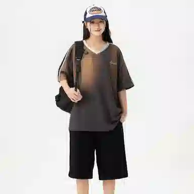 红蜻蜓 美式高街复古潮流个性百搭短袖时尚个性舒适短裤休闲运动套装 男女同款