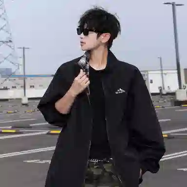 红蜻蜓 美式复古高街设计感翻领格纹拼色经典翻领高级舒适宽松休闲百搭日常通勤潮流时尚简约直筒防晒服 男女同款