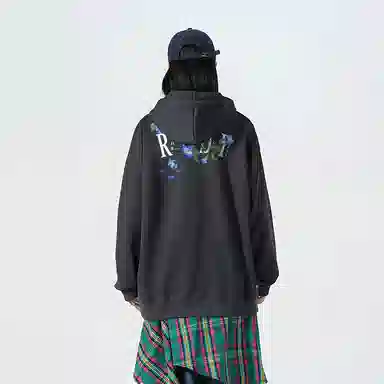 红蜻蜓 美式复古高街仿刺绣植物花卉设计感宽松舒适百搭日常通勤亲肤纯棉重磅潮流时尚简约长袖连帽卫衣 男女同款