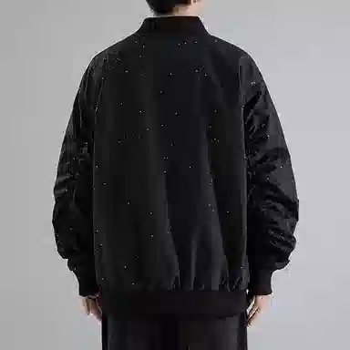 红蜻蜓 美式潮流复古满天星设计感纯色拉链数字字母印花宽松百搭舒适防风保暖休闲棒球服外套夹克 男女同款