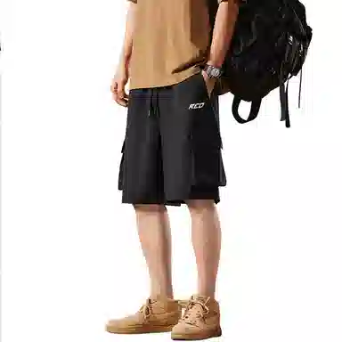 红蜻蜓 美式复古高街设计感经典高级宽松舒适百搭日常通勤潮流时尚简约直筒五分休闲短裤 男女同款