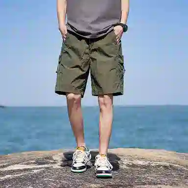红蜻蜓 美式高街复古潮流通勤百搭纯色设计休闲短裤 男女同款