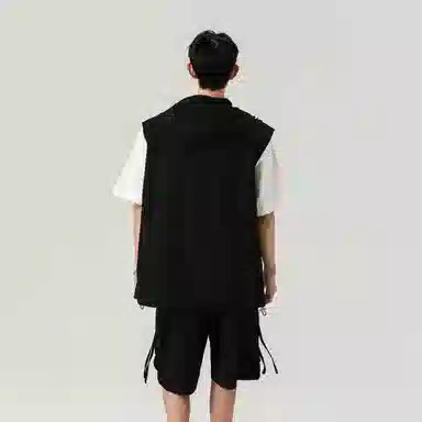 红蜻蜓 美式街头山系清爽卡通动漫连帽纯色潮流坎肩上衣常规休闲无袖背心 男女同款