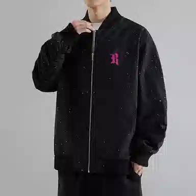 红蜻蜓 美式潮流复古满天星设计感纯色拉链数字字母印花宽松百搭舒适防风保暖休闲棒球服外套夹克 男女同款