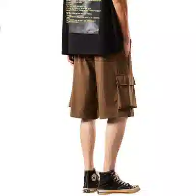 红蜻蜓 美式复古高街设计感经典高级宽松舒适百搭日常通勤潮流时尚简约直筒五分休闲短裤 男女同款