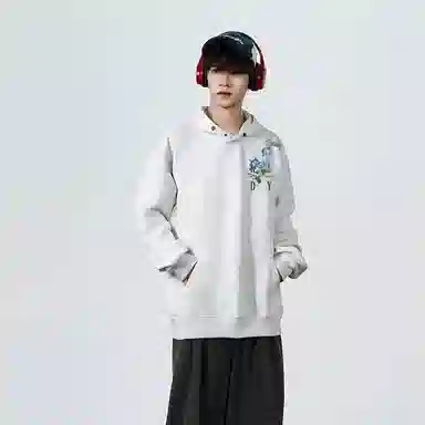 红蜻蜓 美式复古高街仿刺绣植物花卉设计感宽松舒适百搭日常通勤亲肤纯棉重磅潮流时尚简约长袖连帽卫衣 男女同款