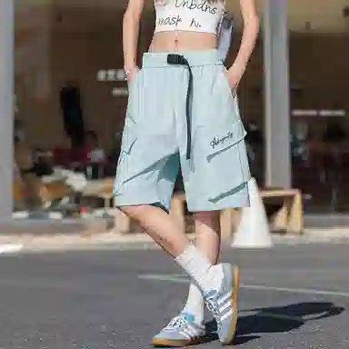 红蜻蜓 美式高街复古花体字母印花大口袋通勤百搭休闲工装短裤 男女同款