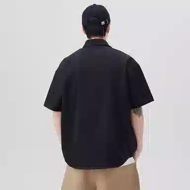 红蜻蜓 美式高街设计感经典高级基础撞色舒适宽松休闲百搭日常通勤潮流时尚简约直筒短袖衬衫 男女同款