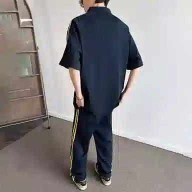 红蜻蜓 美式高街设计感经典高级舒适宽松百搭日常通勤潮流时尚简约直筒短袖长裤休闲运动套装 男女同款