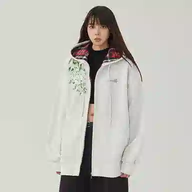 红蜻蜓 美式复古植物花卉仿刺绣设计感宽松舒适百搭日常通勤亲肤潮流时尚简约长袖连帽卫衣 男女同款