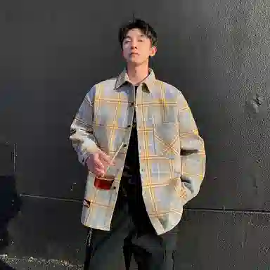 红蜻蜓 美式复古高街设计感拼色撞色高级舒适宽松百搭通勤潮流长袖衬衫 男女同款
