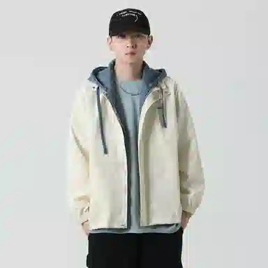 红蜻蜓 美式复古品牌连帽宽松假两件纯色拉链长袖夹克外套 男女同款