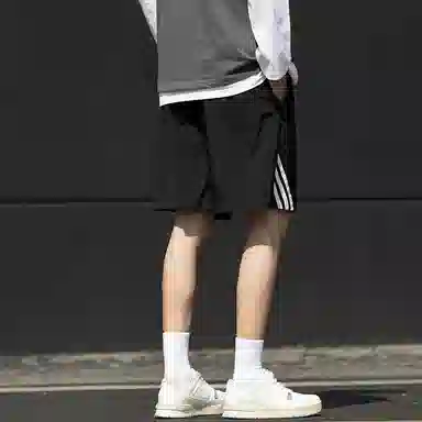 红蜻蜓 清新少年感美式复古潮流百搭条纹设计经典款系带五分休闲短裤 男女同款