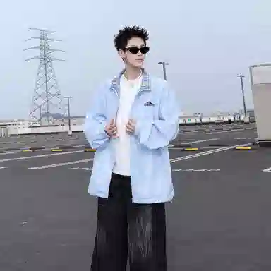 红蜻蜓 美式复古高街设计感翻领格纹拼色经典翻领高级舒适宽松休闲百搭日常通勤潮流时尚简约直筒防晒服 男女同款