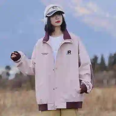 红蜻蜓 美式复古侧边条纹设计连帽数字字母印花宽松百搭舒适防风保暖休闲棒球服外套夹克 男女同款