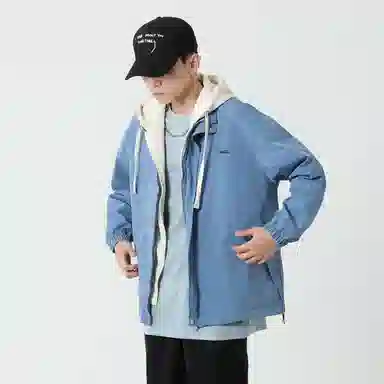 红蜻蜓 美式复古品牌连帽宽松假两件纯色拉链长袖夹克外套 男女同款