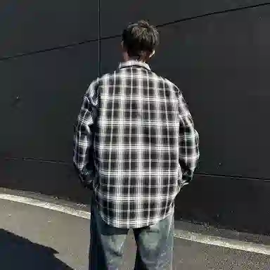 红蜻蜓 美式复古高街设计感拼色撞色高级舒适宽松百搭通勤潮流长袖衬衫 男女同款