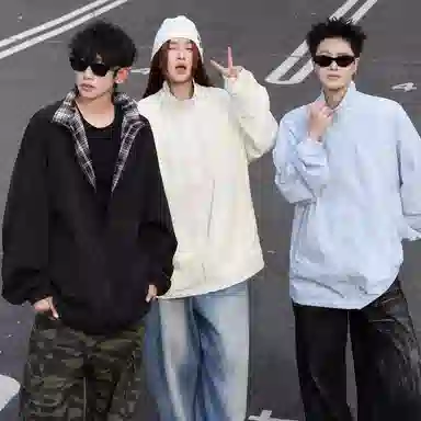 红蜻蜓 美式复古高街设计感翻领格纹拼色经典高级舒适宽松休闲百搭日常通勤潮流时尚简约直筒防晒服 男女同款